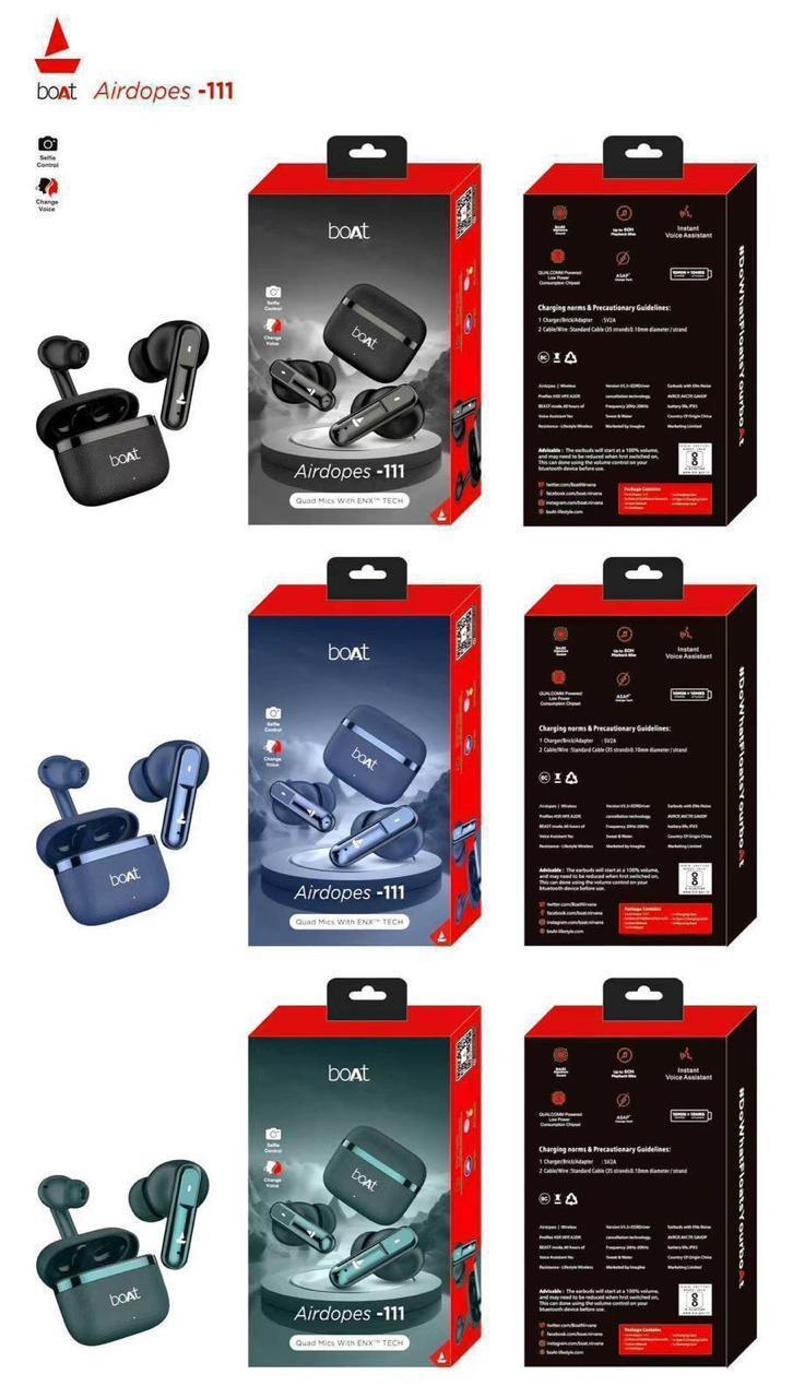 boAt Airdopes 111 True Wireless Earbuds with ENx™ Technology, Quad Mic, Instant Voice Assistant & Fast Charging